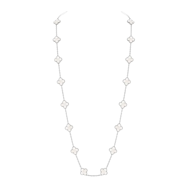 Van Cleef & Arpels Sautoir Vintage Alhambra 20 Motifs Or White 750/1000, Nacre Silver — Authentic at CLZTURE