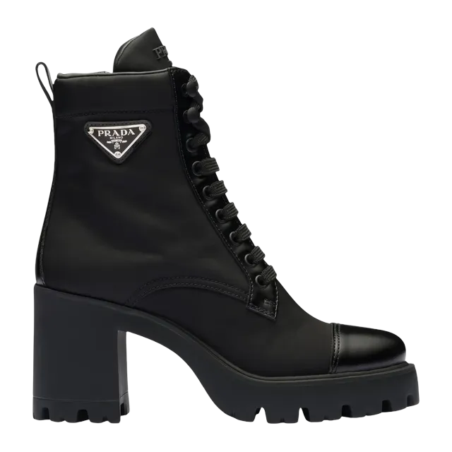Prada Re-Nylon And Leather Booties Black — Authentic Boots at CLZTURE