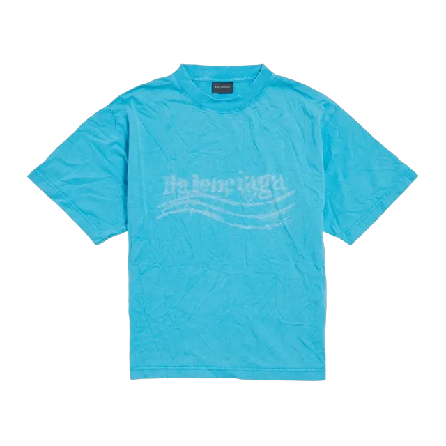 Balenciaga T-Shirt Washed Crayon Political Blue — Authentic T-Shirts at CLZTURE