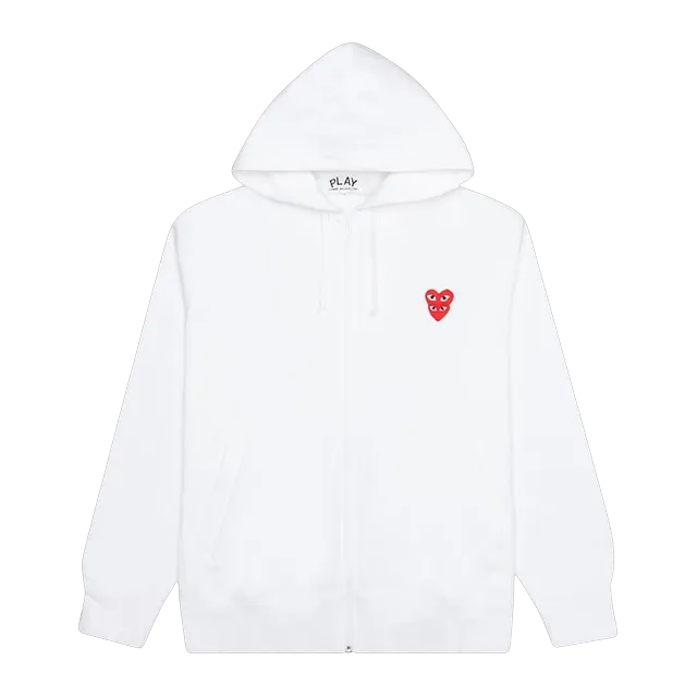 Comme des Garçons Play Play Zip Hooded Sweatshirt White — Authentic Hoodies & Sweats at CLZTURE