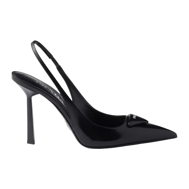 Prada Brushed Leather Slingback Pumps 100Mm Black — Authentic Shoes & Footwear at CLZTURE