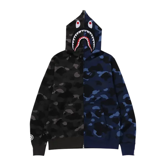 BAPE Color Camo Separate Shark Full Zip Hoodie Black/Navy — Authentic Bape in stock at CLZTURE