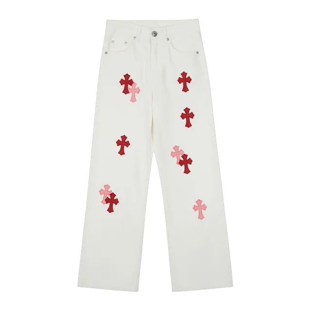 Chrome Hearts Cross Patch Jeans Red Pink — Authentic Chrome Hearts in stock at CLZTURE