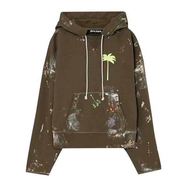 Palm Angels Palm Painted Raw Cut Hoodie Brown — Authentic Hoodies & Sweats at CLZTURE