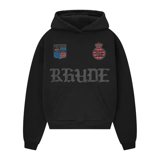 Rhude Cote D’Azur Crest Oversized Hoodie Black — Authentic Hoodies & Sweats at CLZTURE