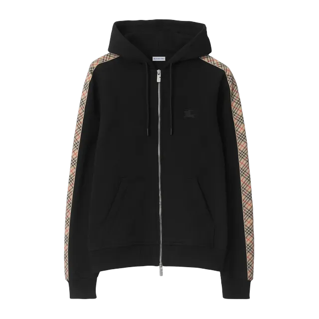 Burberry Hoodie Zippé Cotton With Check Black — Authentic Burberry in stock at CLZTURE