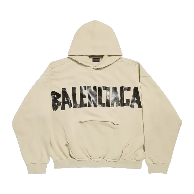Balenciaga Hoodie Ripped Pocket Tape Type Neutral — Authentic Hoodies & Sweats at CLZTURE