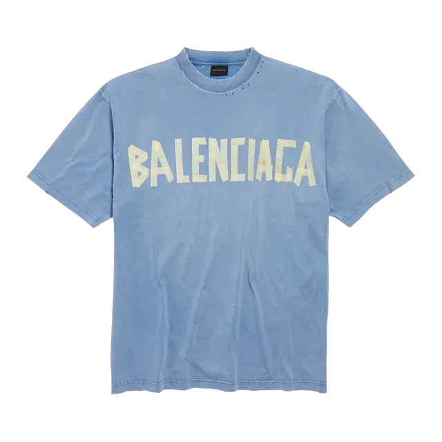 Balenciaga T-Shirt Tape Type Blue — Authentic T-Shirts at CLZTURE