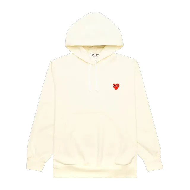 Comme des Garçons Play Logo Patch Hooded Sweatshirt Beige — Authentic Hoodies & Sweats at CLZTURE