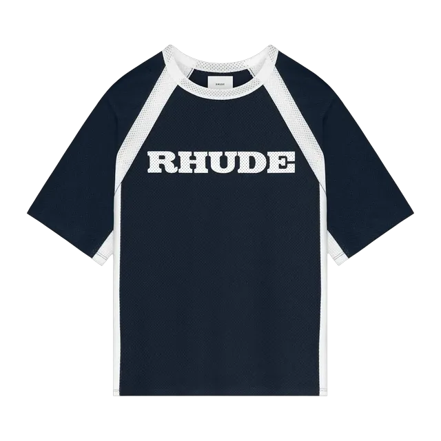 Rhude Mesh T-Shirt Navy/Stark White — Authentic T-Shirts at CLZTURE