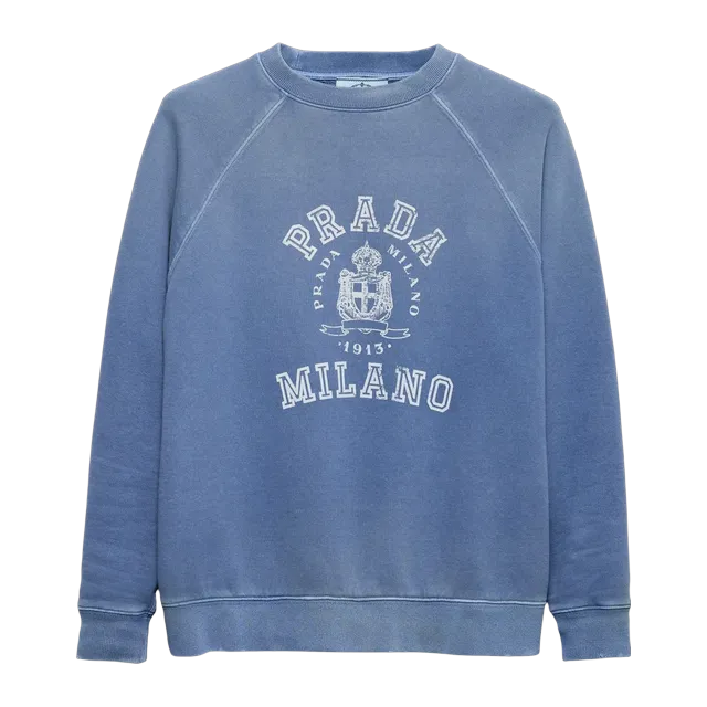 Prada Sweatshirt-Shirt à Col Rond Cotton Blue — Authentic Prada in stock at CLZTURE