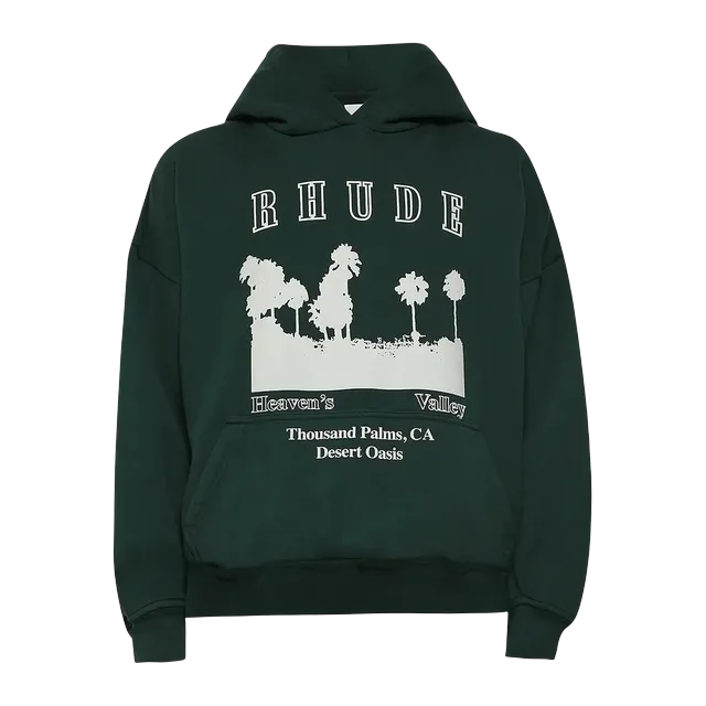 Rhude Thousand Palms Hoodie Green — Authentic Hoodies & Sweats at CLZTURE
