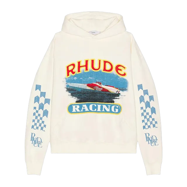 Rhude Cigarette Racing Hoodie Vintage White — Authentic Hoodies & Sweats at CLZTURE