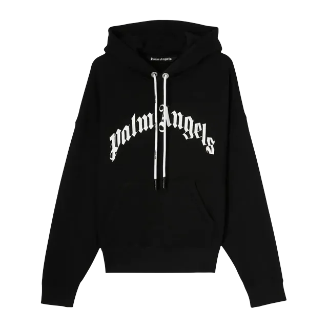 Palm Angels Curved Logo Hoody Black/White — Authentic Hoodies & Sweats at CLZTURE