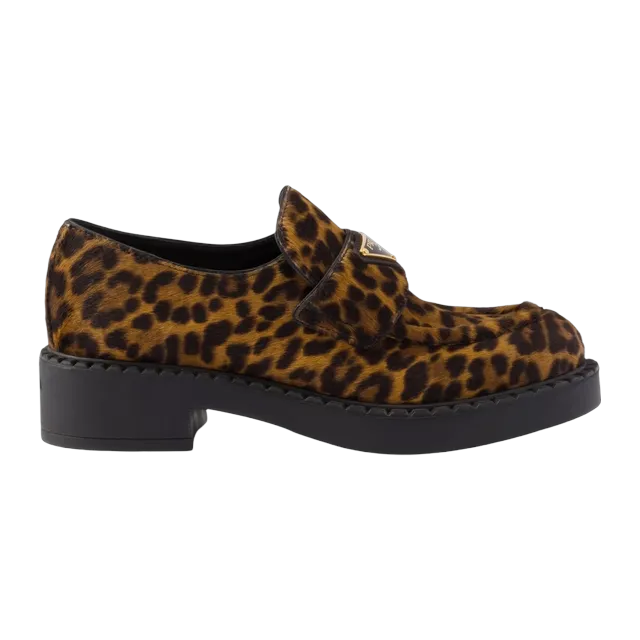 Prada Chocolate Printed Leather Loafers Brown — Authentic Prada in stock at CLZTURE