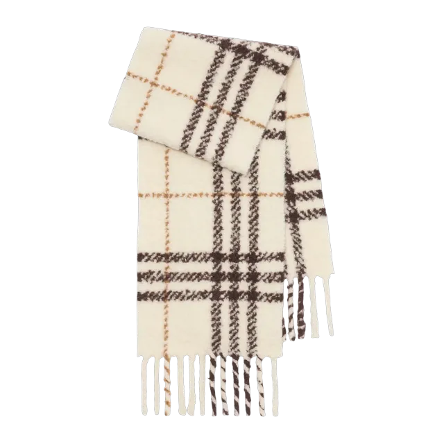 Burberry Scarf Wool D’Alpaga Mélangée Bouclée Check Neutral — Authentic Accessories at CLZTURE