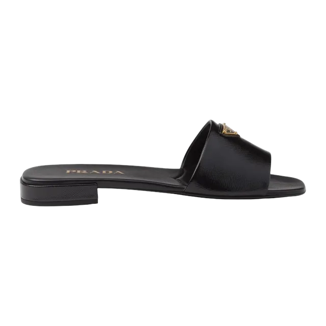 Prada Saffiano Patent Leather Slides Black — Authentic Shoes & Footwear at CLZTURE