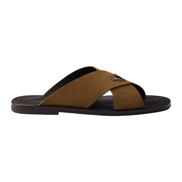 Prada Suede Crisscross Slides Brown — Authentic Prada in stock at CLZTURE
