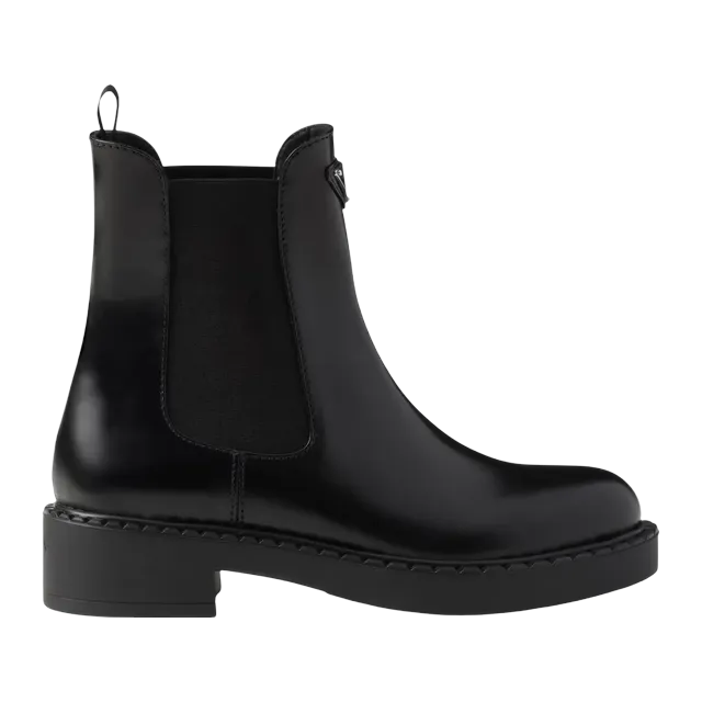 Prada Chocolate Brushed Leather Chelsea Booties Black — Authentic Boots at CLZTURE