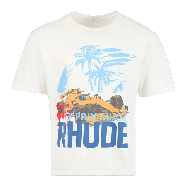 Rhude Miami Grand Prix T-Shirt Vintage White — Authentic T-Shirts at CLZTURE