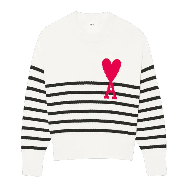 AMI Paris Stripe Big Logo Sweater White — Authentic AMI in stock at CLZTURE