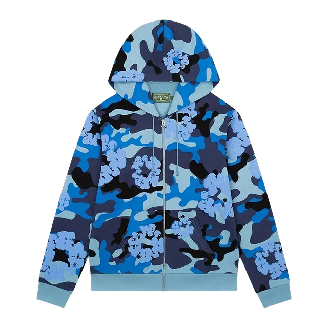 Denim Tears The Wreath Zip Hoodie Blue Camo — Authentic Denim Tears in stock at CLZTURE