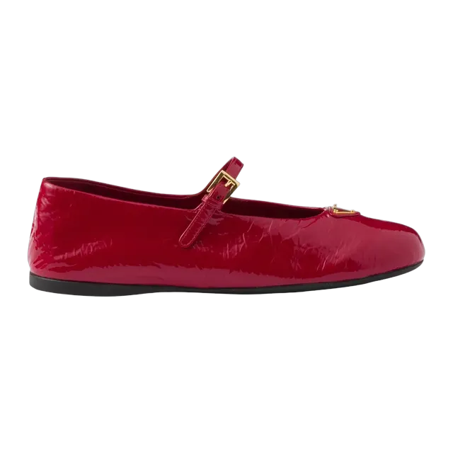 Prada Naplak Patent Leather Ballerinas Red — Authentic Loafers & Flats at CLZTURE