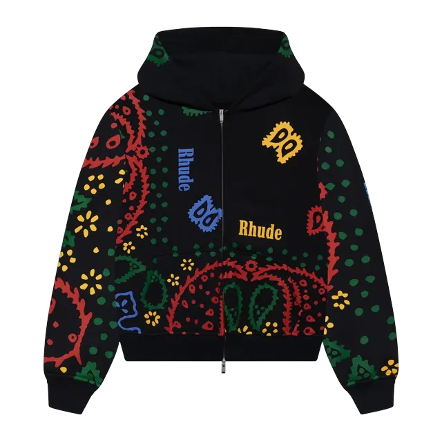 Rhude Bandana Print Full-Zip Hoodie Black — Authentic Hoodies & Sweats at CLZTURE