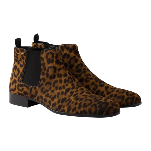 Prada Printed Leather Booties Brown — Authentic Prada in stock at CLZTURE