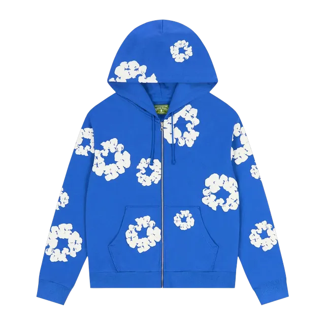Denim Tears Cotton Wreath Zip Hoodie Blue — Authentic Denim Tears in stock at CLZTURE