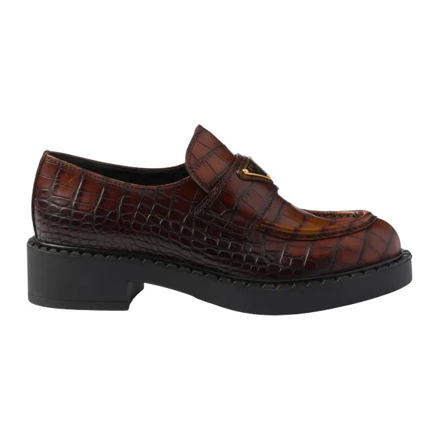 Prada Chocolate Crocodile-Print Leather Loafers Brown — Authentic Prada in stock at CLZTURE