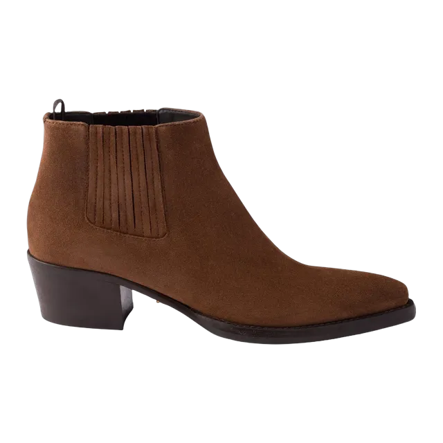 Prada Suede Booties Brown — Authentic Boots at CLZTURE