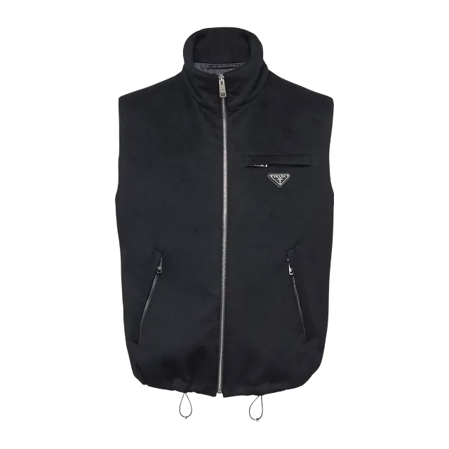 Prada Cardigan Matelassé Sleeveless Cachemire Black — Authentic Jackets & Outerwear at CLZTURE