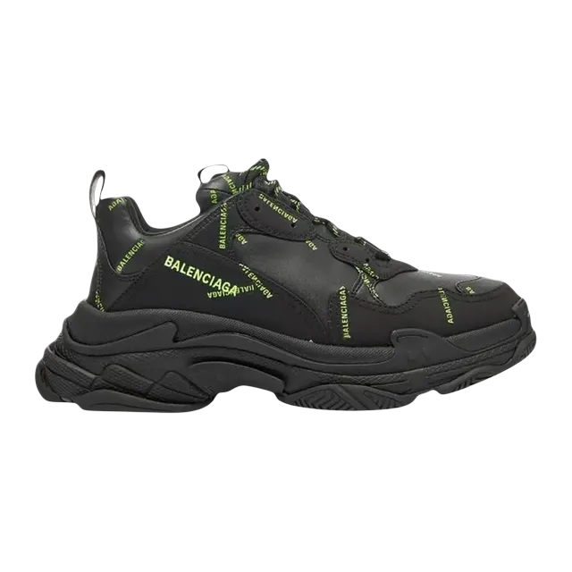Balenciaga Triple S Allover Logo Black Fluo Yellow — Authentic Shoes & Footwear at CLZTURE