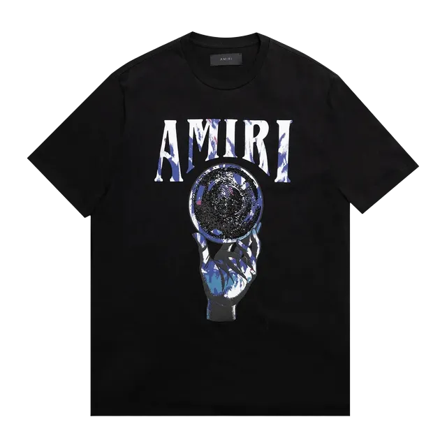 Amiri Crystal Ball Shorts-Sleeve T-Shirt Black — Authentic T-Shirts at CLZTURE