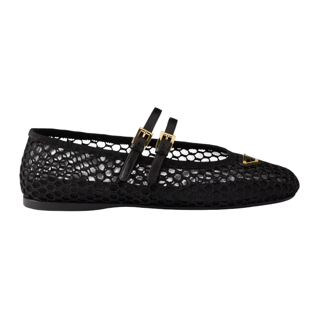 Prada Mesh Fabric Ballerinas Black — Authentic Loafers & Flats at CLZTURE