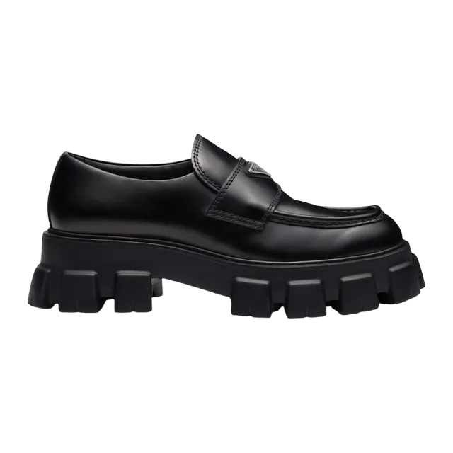 Prada Monolith Brushed Leather Loafers Black — Authentic Shoes & Footwear at CLZTURE