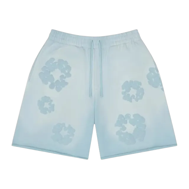Denim Tears Faded Mono Cotton Wreath Sweatshorts Light Blue — Authentic Shorts at CLZTURE