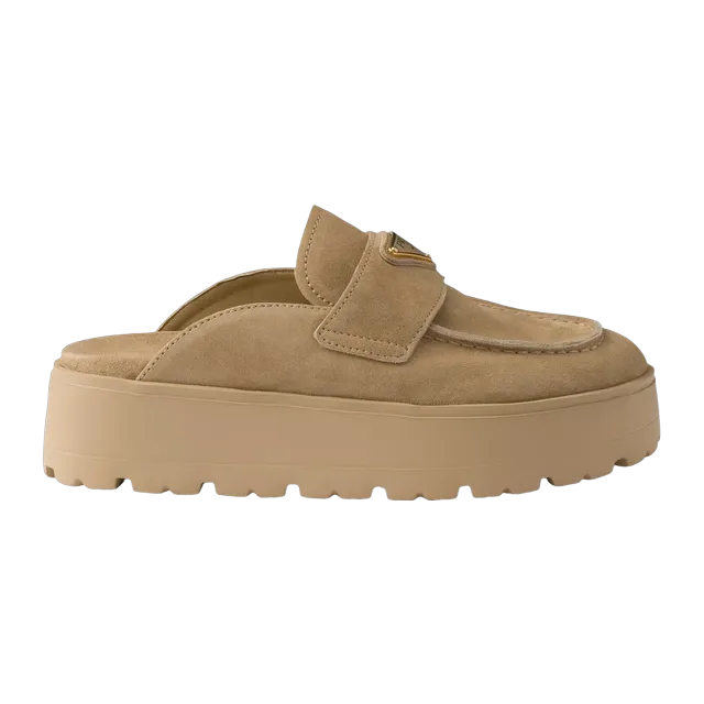 Prada Suede Flatform Mules Brown — Authentic Shoes & Footwear at CLZTURE