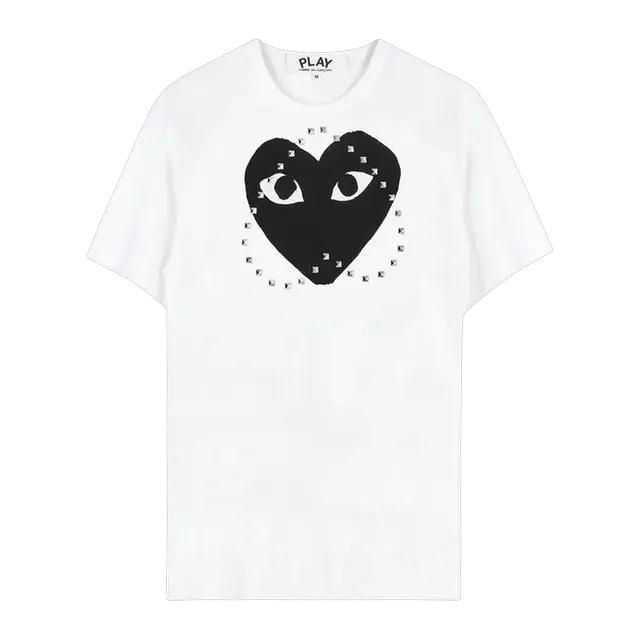Comme des Garçons Play Logo Heart Print Studded T-Shirt White — Authentic T-Shirts at CLZTURE