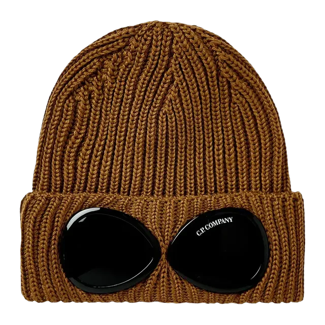 C.P. Company Extra Fine Merino Wool Goggle Beanie Toffee — Authentic Accessories at CLZTURE