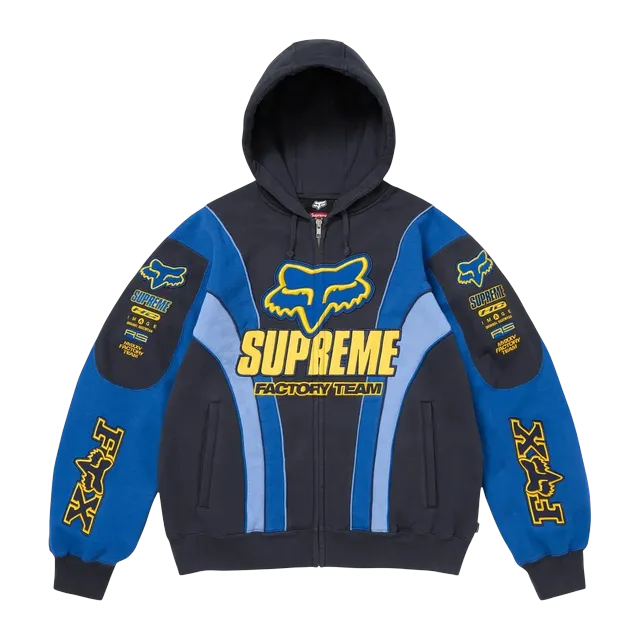 Supreme Fox Racing Zip Up Hooded Sweatshirt Navy — Authentic Hoodies & Sweats at CLZTURE