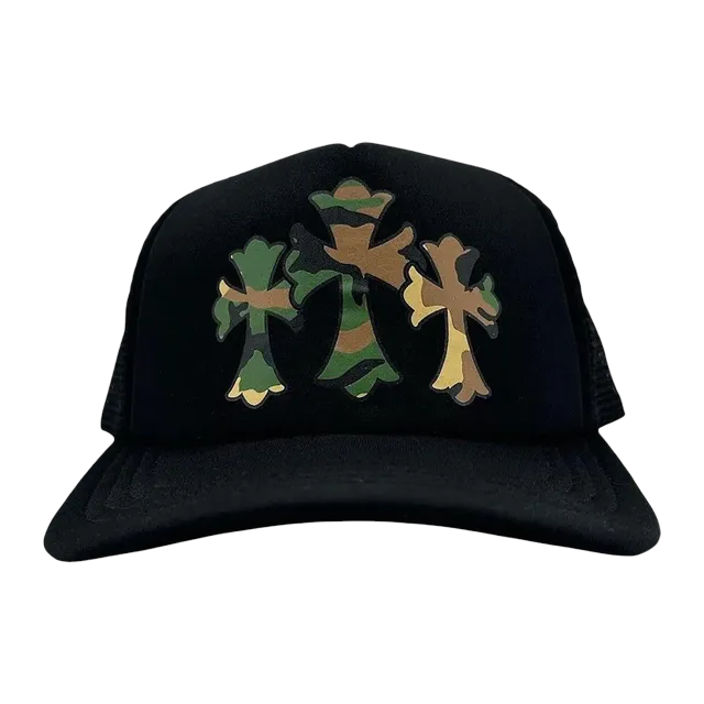 Chrome Hearts Triple Cross Trucker Hat Black/Black — Authentic Chrome Hearts in stock at CLZTURE