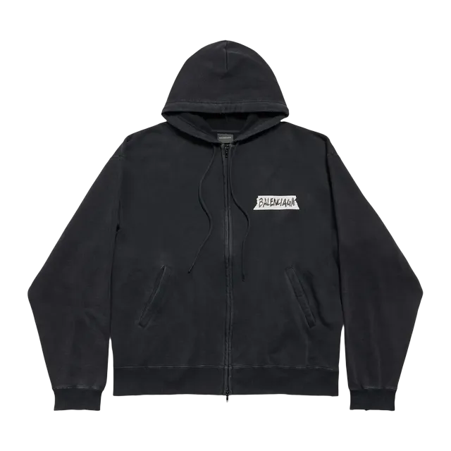 Balenciaga Hoodie Zippé Oversize Masking Tape Black — Authentic Hoodies & Sweats at CLZTURE