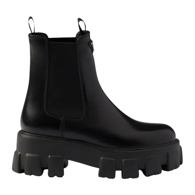 Prada Monolith Brushed Leather Chelsea Black — Authentic Boots at CLZTURE