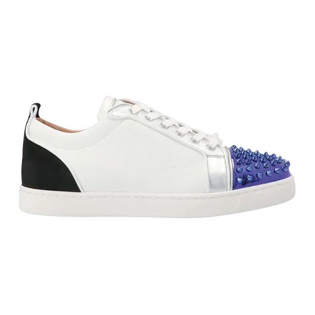 Christian Louboutin Louis Junior Spikes Orlato Flat White Blue — Authentic Shoes & Footwear at CLZTURE