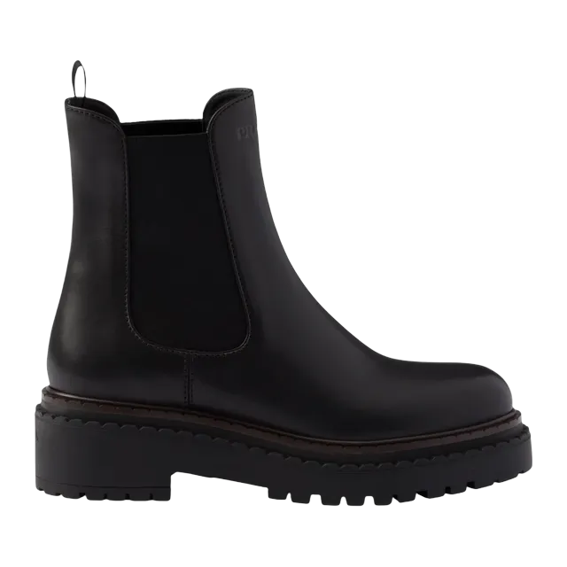 Prada Double Chocolate Leather Chelsea Black — Authentic Boots at CLZTURE