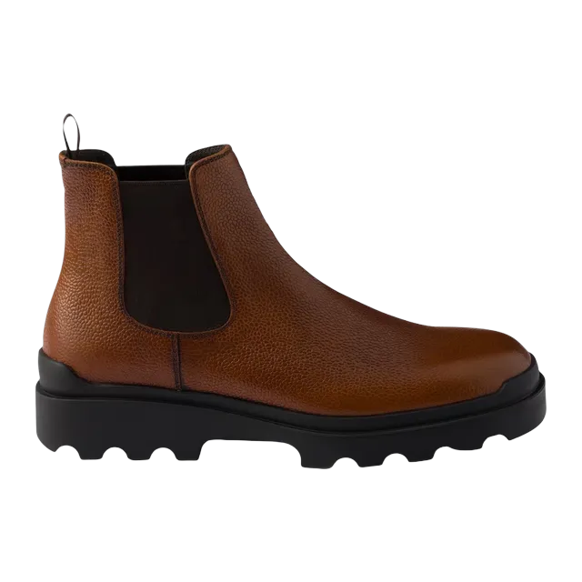 Prada Stamped Leather Chelsea Brown — Authentic Prada in stock at CLZTURE