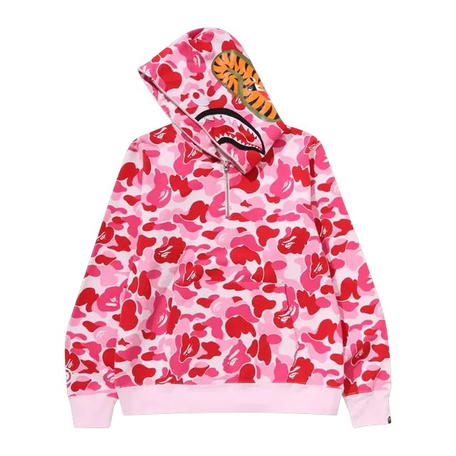 BAPE Abc Camo Shark Half Zip Pullover Hoodie Pink — Authentic Bape in stock at CLZTURE
