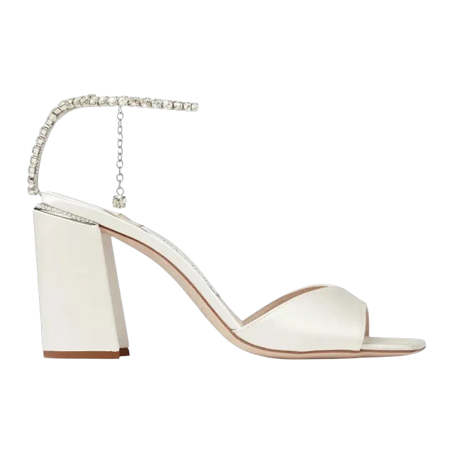 Jimmy Choo Saeda Sandal Block Heel 85Mm White — Authentic Shoes & Footwear at CLZTURE